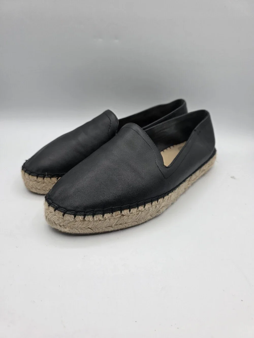 GAP Womens Espadrilles Black Leather Shoes Size 10 - 11 Natural Neutral Preppy